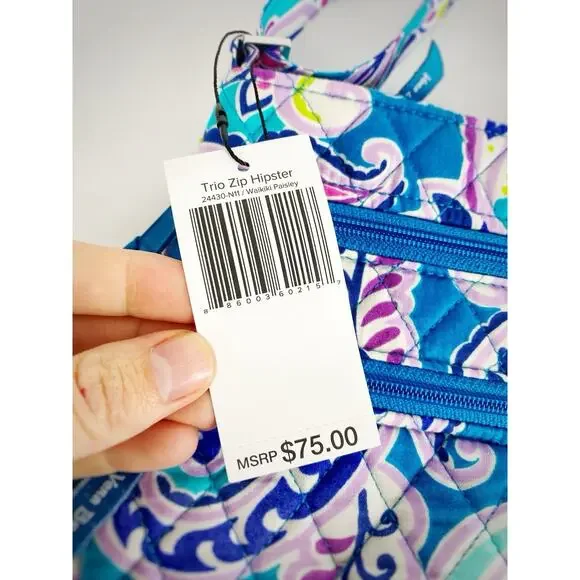 NWT Vera Bradley Trio Zip Hipster Crossbody Waikiki Paisley 24430-N11 Blue - Picture 4 of 8